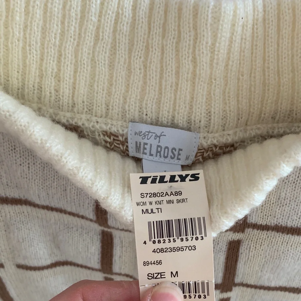 Tilly's Cream and Brown Checkered Mini Skirt - Picture 2 of 3